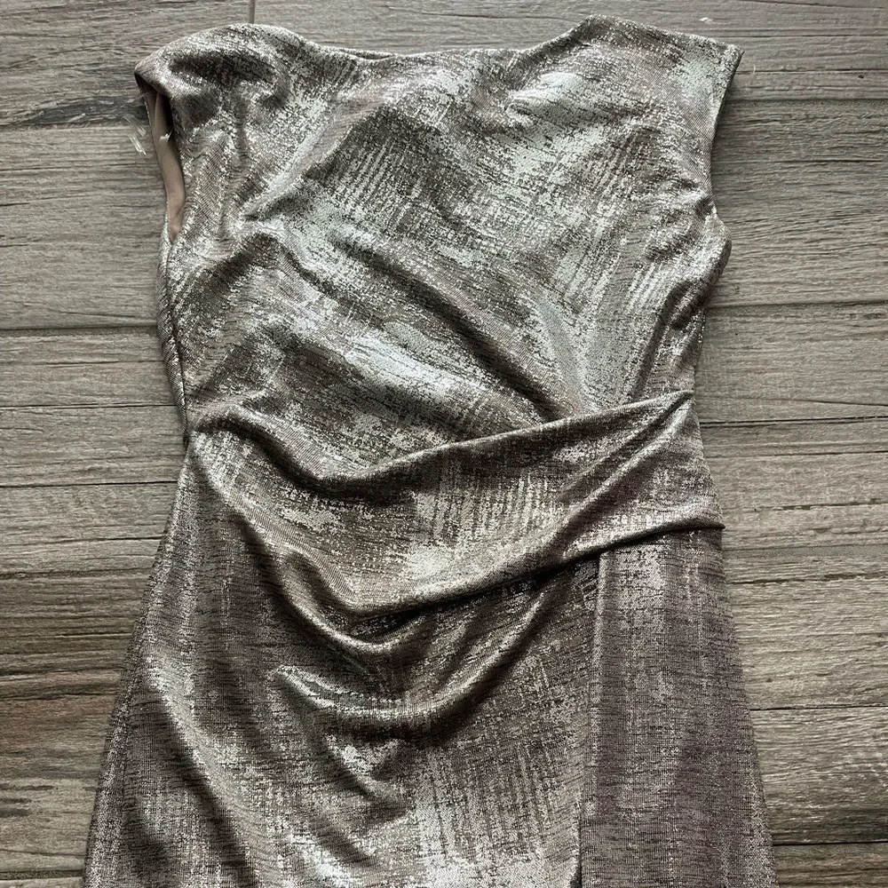 Drape neck metallic sheath gown size 4 - Picture 3 of 4